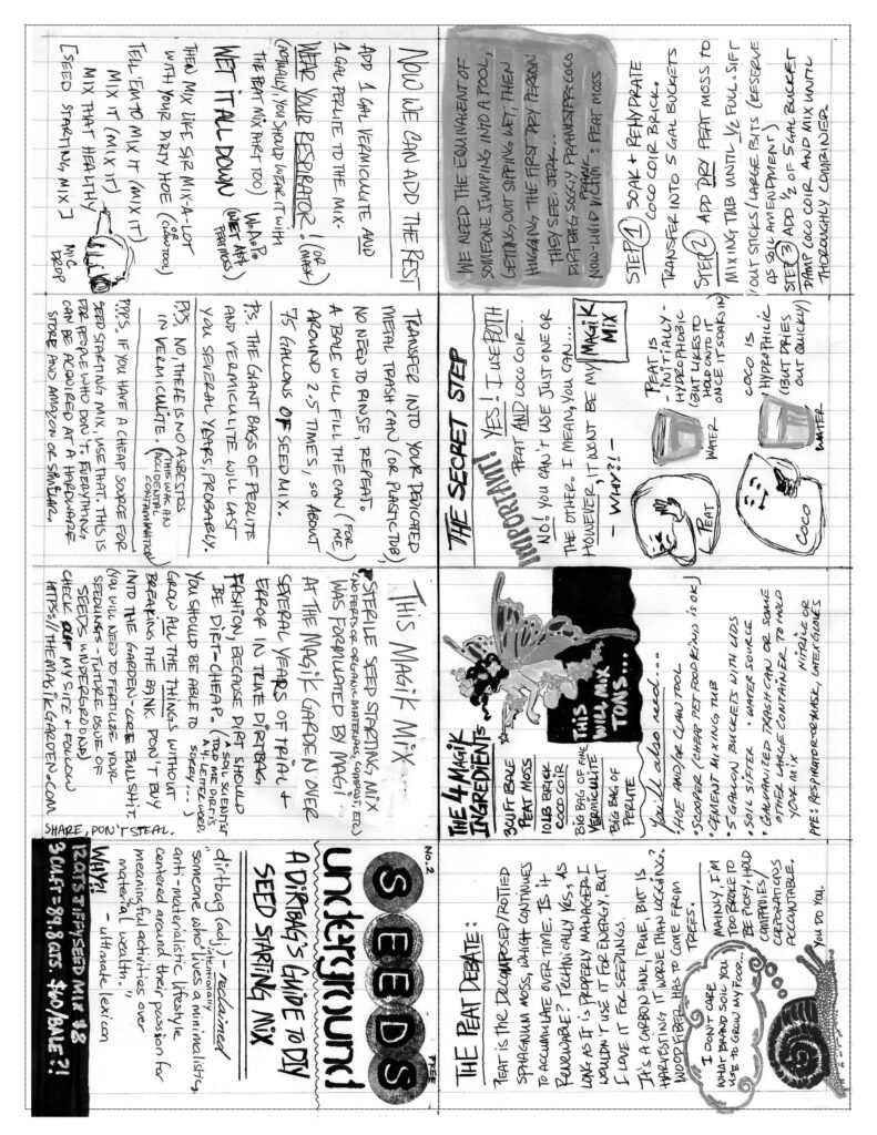 Seeds Underground Zine No. 2 detailing the process of mixing your own seed starting mix